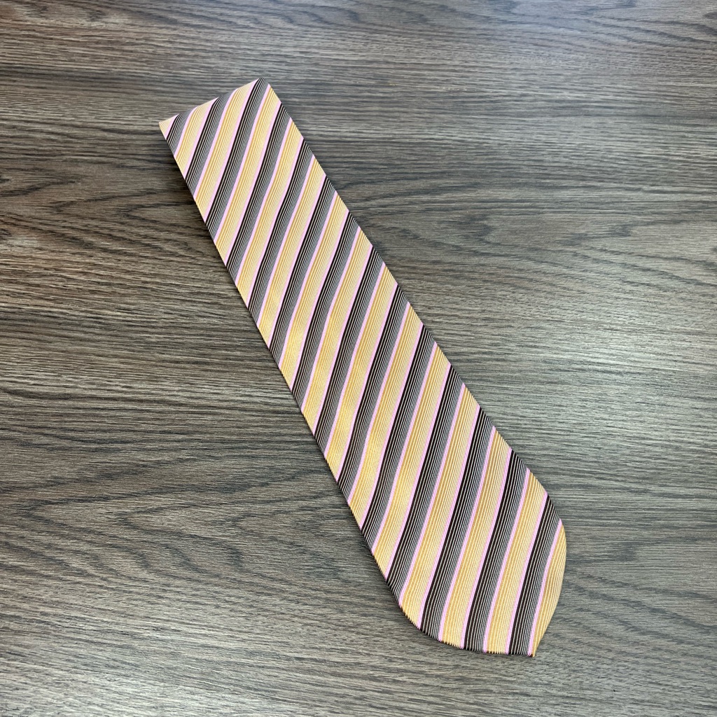 Dolcepunta Gold, Black & Pink Stripe Silk Tie